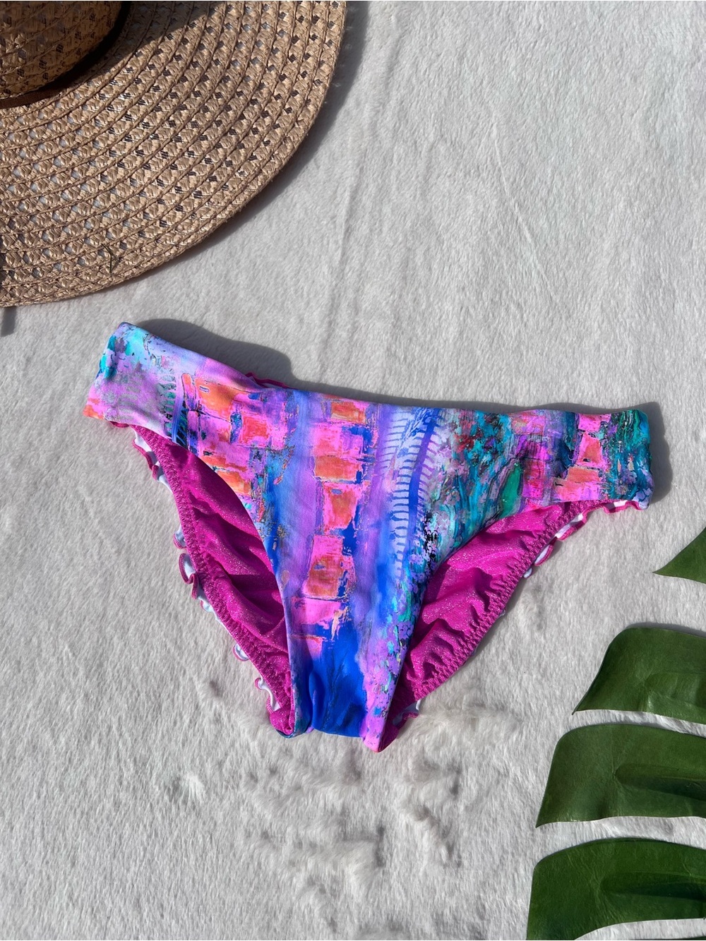 Luli Fama She’s Electric Ruched Bikini Bottoms Pink Metallic | Size S
